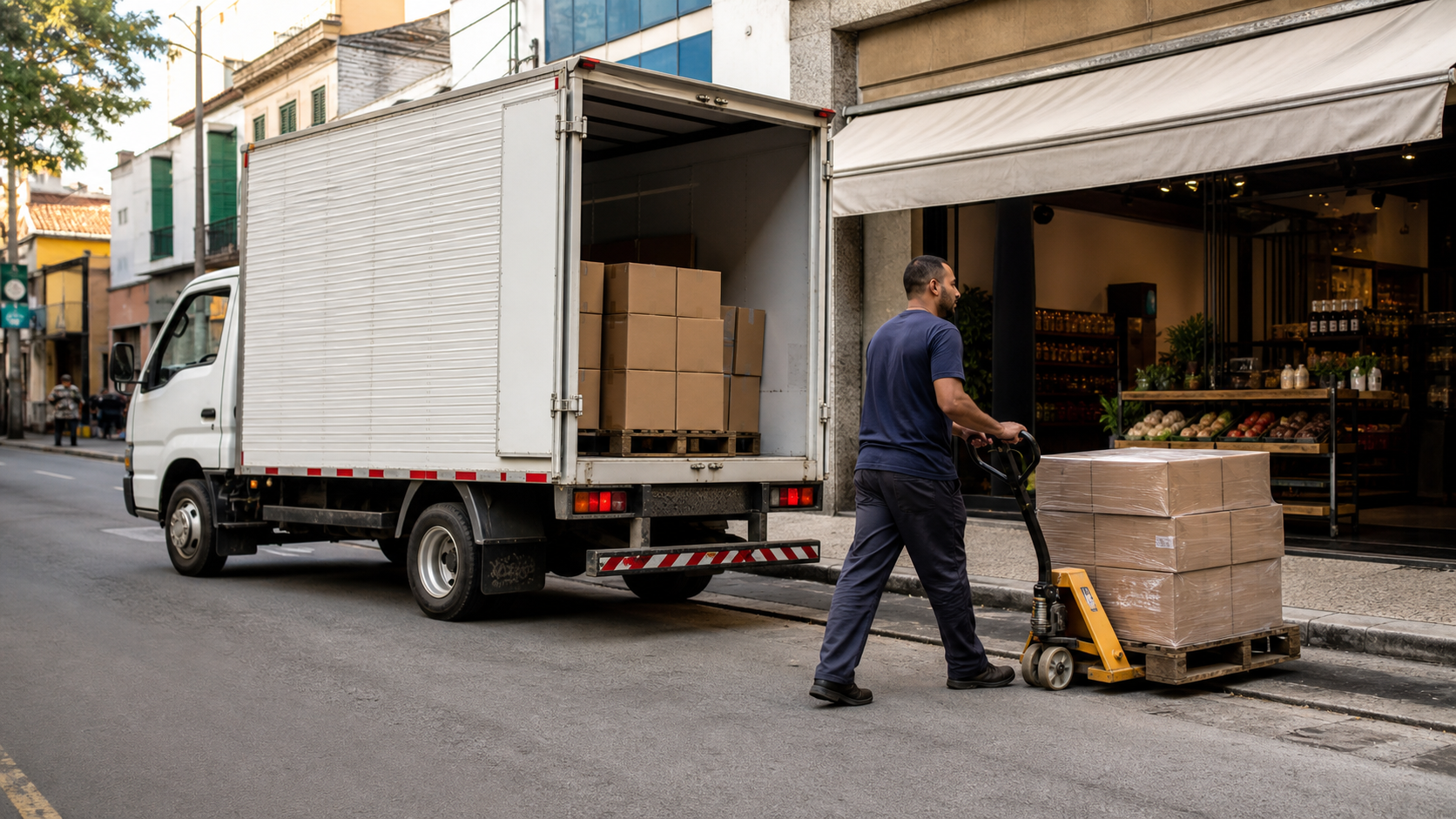 Truck realizando distribuição urbana